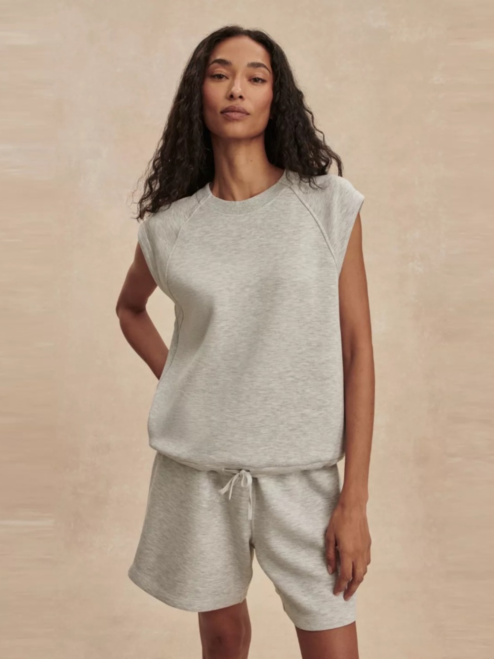 Varley Otis Sleeveless Sweat DoubleSoft Top Ivory Marl